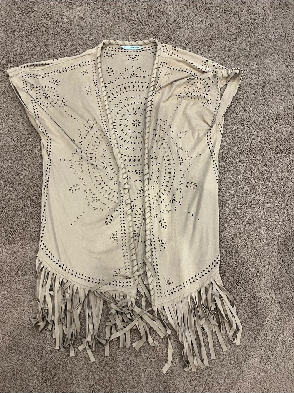 Maurices Taupe Laser-Cut Fringe Vest